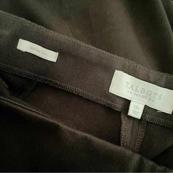 Talbots Heritage Slim Pants Womens Size 12 Petite Brown Side Zip Dress Pants Zip - Picture 5 of 6